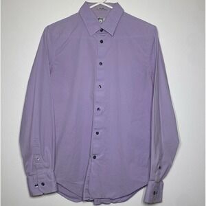 Express 1MX Men's M 15-15.5 Purple Fitted Stretch Cotton Long Sleeve Button Down